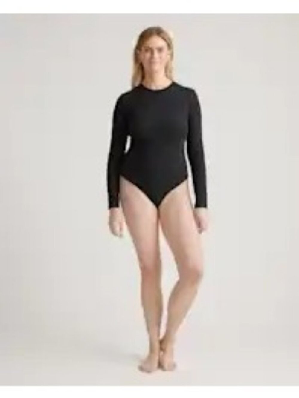 Quince Cotton Jersey Long Sleeve Bodysuit Stretch Black Size M NWT